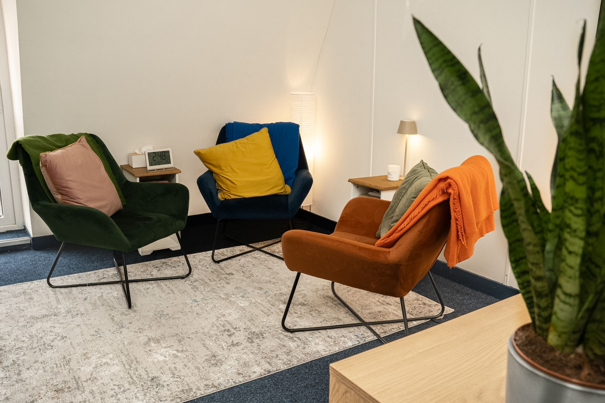Warm therapy room designed with comfort and privacy in mind